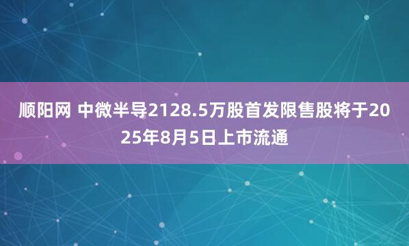 顺阳网 中微半导2128.5万股首发限售股将于2025年8月5日上市流通